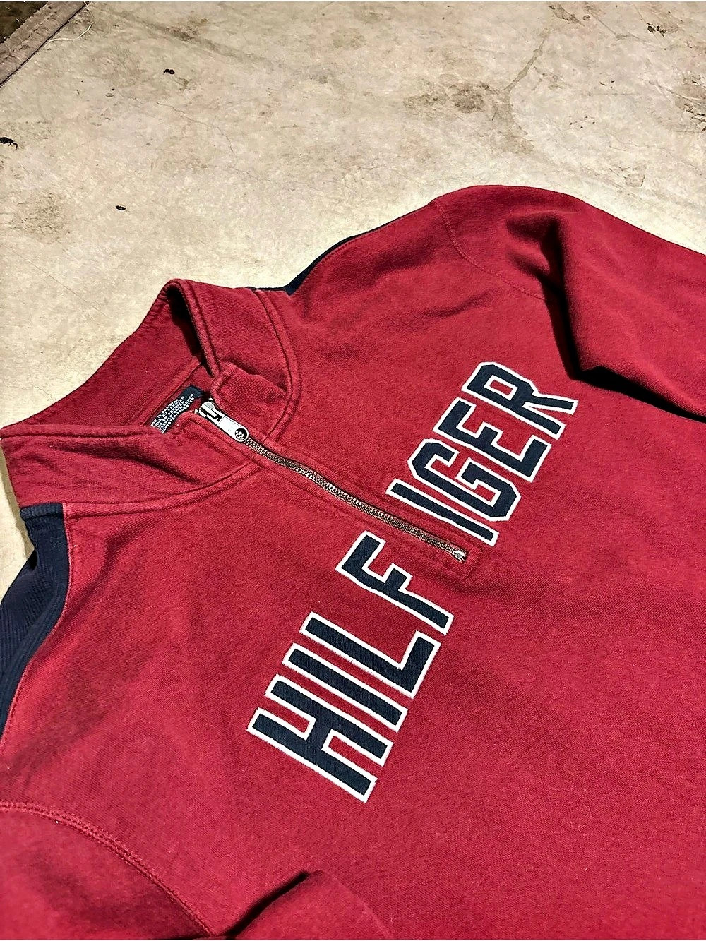 Tommy Hilfiger Color Block Quarter-Zip in Red & Navy Size Medium